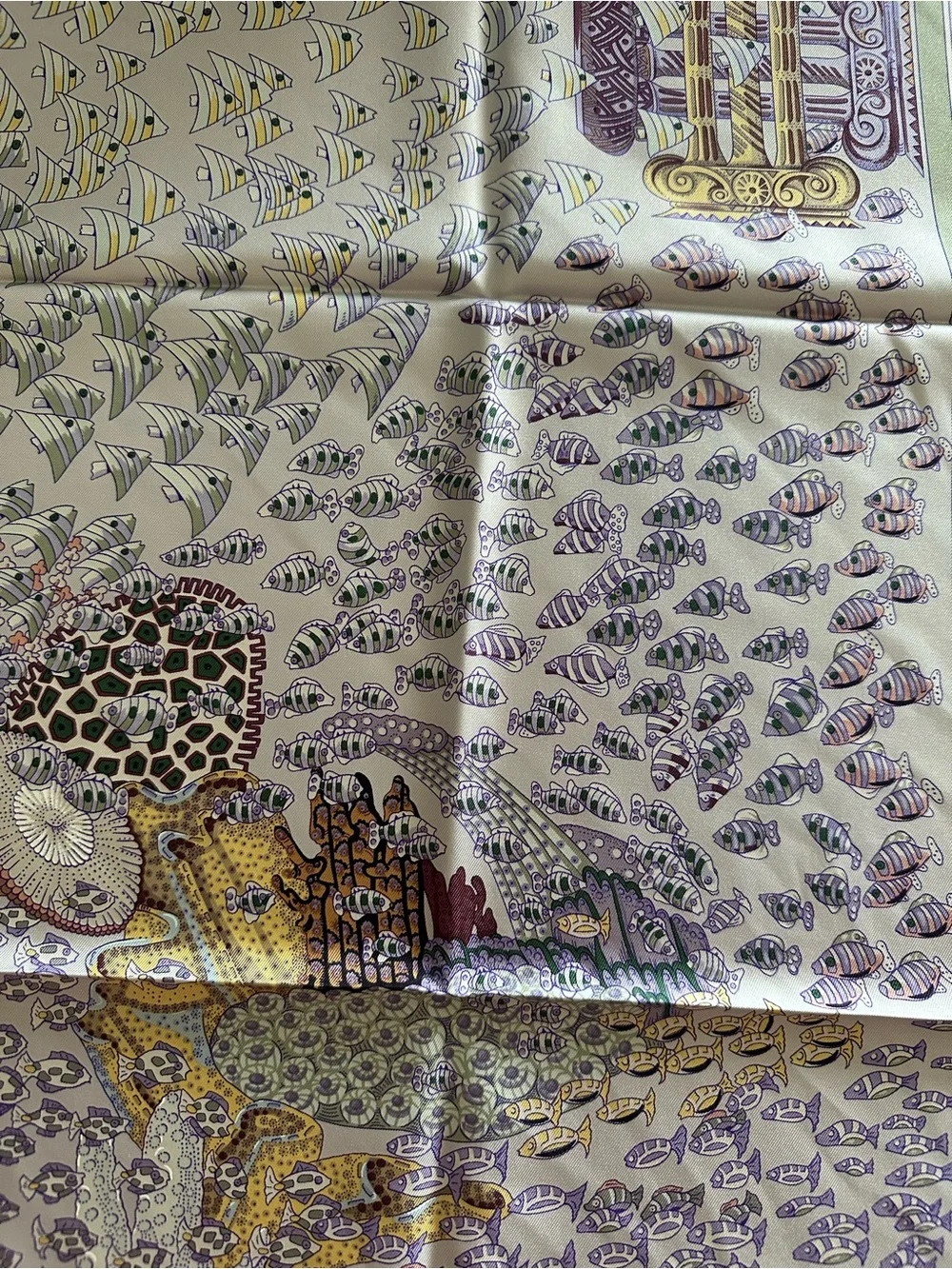 Authentic Hermès Rencontre Océane 90 Silk Scarf Annie Faivre 2001 Lavender